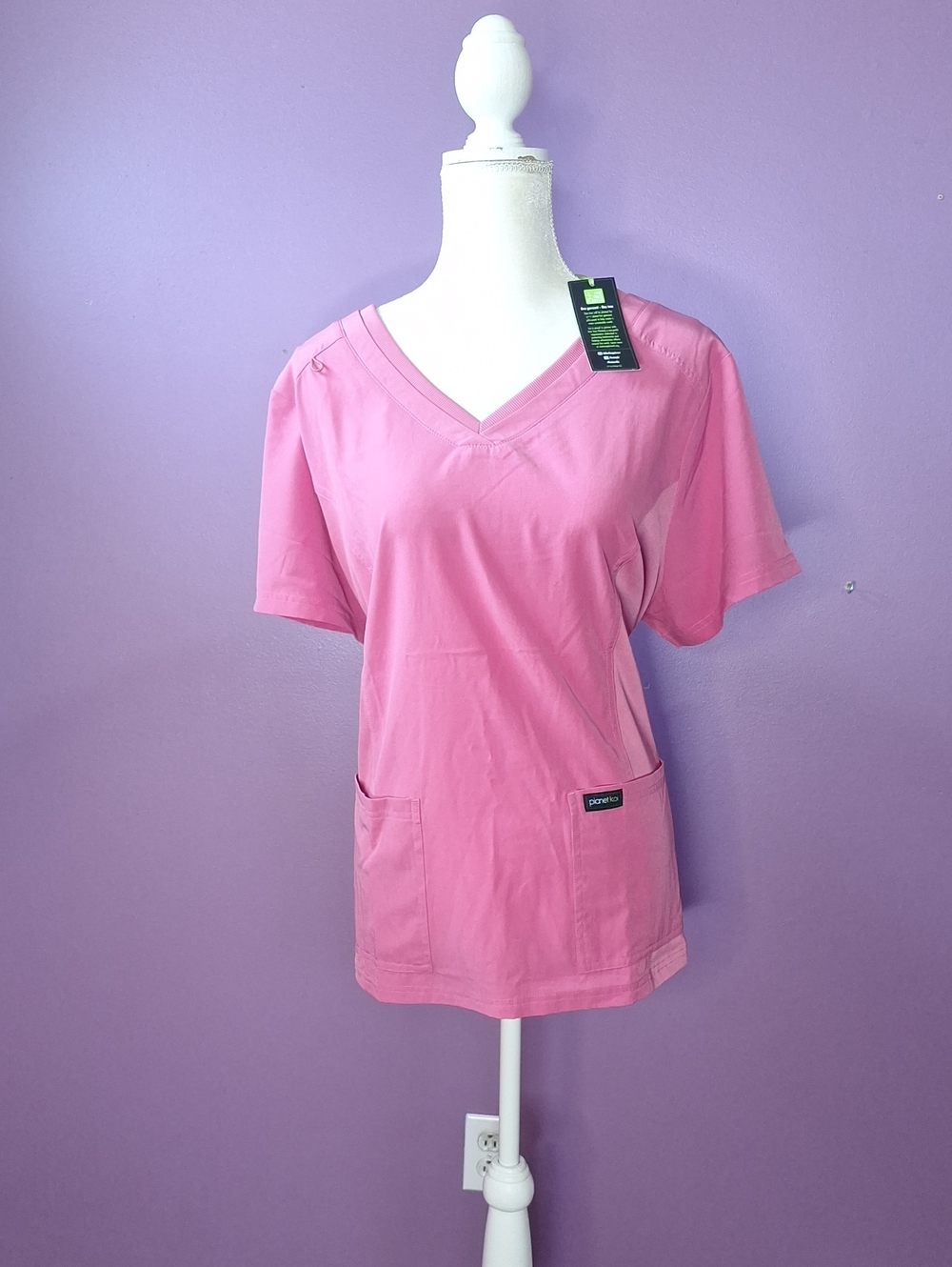 koi Short-Sleeve V-Neck Scrub Top in Rose Pink
